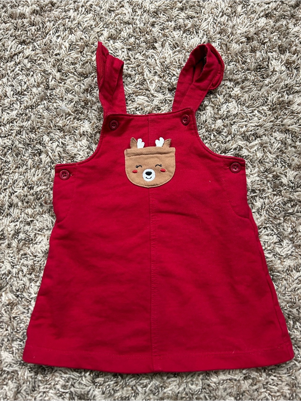 Carters Red Deer Christmas Kids Pinafore Dress Sz 12 Months